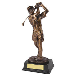 Antique Gold Resin Female Golfer - 26cm
