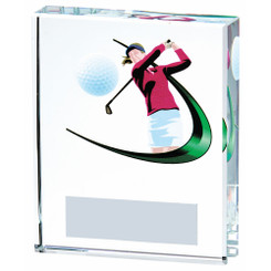 Clear/Colour Glass Golf Award - Female - 9cm