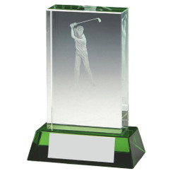 Male Golf Jade Glass Block with Green Base (In Presentation Case) - 10cm