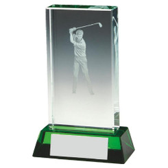 Male Golf Jade Glass Block with Green Base (In Presentation Case) - 11.5cm
