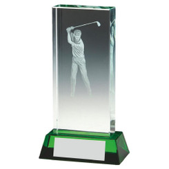 Male Golf Jade Glass Block with Green Base (In Presentation Case) - 13cm