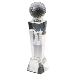 Crystal Column with 3D Male Golfer (In Presentation Case) - 16cm