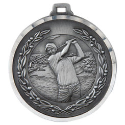 50mm Diamond Edged Male Golf Medal (Silver) - 5cm