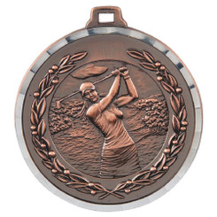 50mm Diamond Edged Female Golf Medal (Bronze) - 5cm
