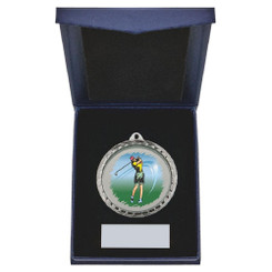 60mm Female Golf Medal in Case (Silver) - 6cm