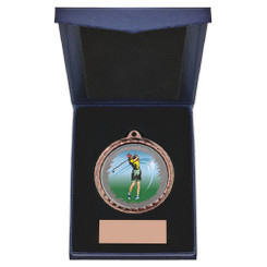 60mm Female Golf Medal in Case (Bronze) - 6cm
