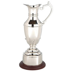 Nickel Plate Claret Jug on Wood Plinth with Band - 25.5cm