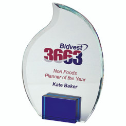 Crystal Flame Award with Blue Stand for Colour Print (In Presentation Case) - 20mm Thick - 20cm