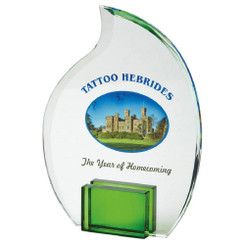 Crystal Flame Award with Green Stand for Colour Print (In Presentation Case) - 20mm Thick - 20cm