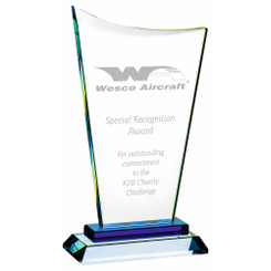 Crystal Award with Blue Base - 10mm Thickness - 21.5cm