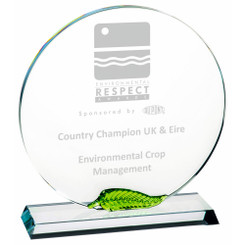 Clear Glass Award with Green Leaf - 17cm