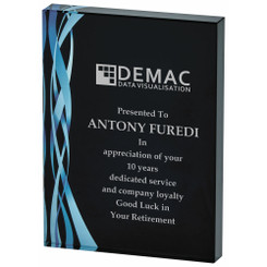 Rectangular Blue Glass Award - Black Background - 20x16cm