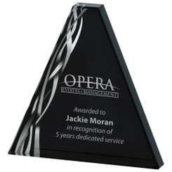 Triangular Silver Glass Award - Black Background - 20cm