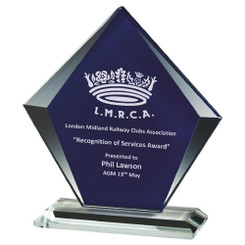 Clear/Blue Glass Diamond Stand Award (In Presentation Case) - 10mm Thickness - 16cm