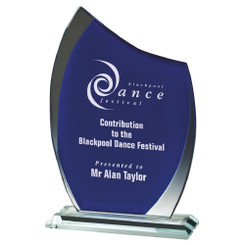 Clear/Blue Glass Curve Award (In Presentation Case) - 10mm Thickness - 21cm