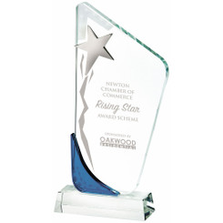 Silver Star/Clear Blue Glass Award - 26cm