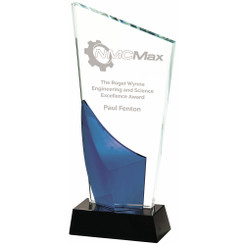 Clear Blue Glass Award with Black Base - 25cm