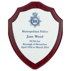 Wood Shield Award with Colour Laminate Front - PLEASE SPECIFY COLOUR IN NOTES - 17.5cm