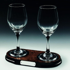 Two Wine Glasses on Wood Stand - 22cm