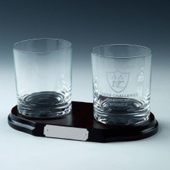 Two Spirit Glasses on Wood Stand - 11cm