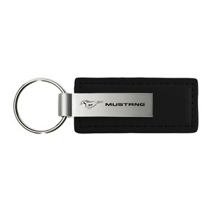 Ford Mustang on Black Leather Keychain - Officially Licensed