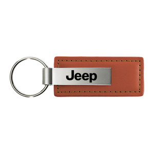Jeep on Brown Leather Keychain - Officially Licensed