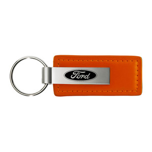 Ford on Orange Leather Keychain - Officially Licensed