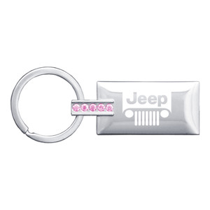 Jeep Grille Logo on Pink Jeweled Rectangular Keychain - Officially Licensed