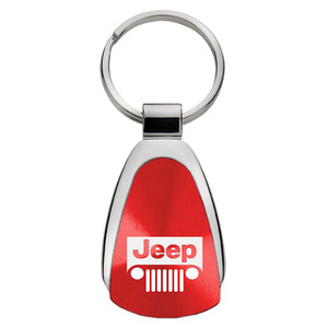 Jeep Grille Logo on Red Teardrop Keychain - Officially Licensed