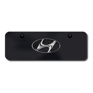 Chrome Hyundai Logo on Black Mini License Plate - Officially Licensed