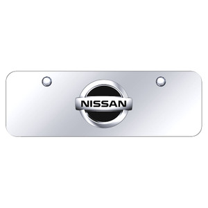 Black/Chrome Nissan Logo on Chrome Mini License Plate - Officially Licensed