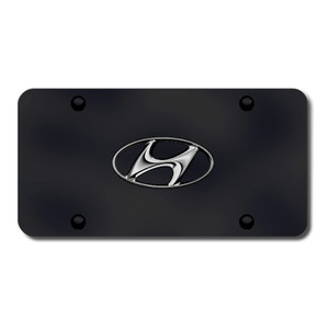 Chrome Hyundai Logo on Black License Plate - Officially Licensed
