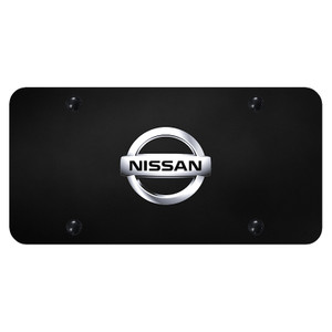 Chrome Nissan Logo on Black License Plate - Officially Licensed