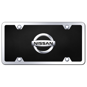 Chrome Nissan '02 Logo on Black Acrylic License Plate Kit - Officially Licensed