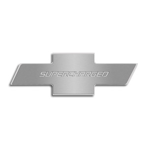 Stainless Hood Badge w/"Supercharged" Inlay for 2010-2013 Chevy Camaro w/OEM Pad