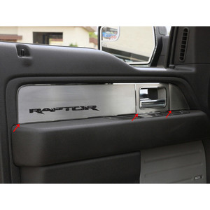 Brushed Door Panel Inserts w/"Raptor" for 10-14 Ford F-150 Raptor Super Crew Cab