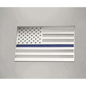 1pc Polished Stainless Steel Driver Side Flag Emblem w/Blue Line Insert