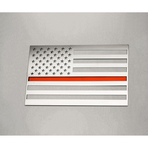 1pc Polished Stainless Steel Driver Side Flag Emblem w/Red Line Insert