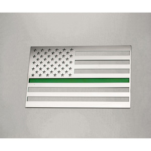 1pc Polished Stainless Steel Driver Side Flag Emblem w/Green Line Insert