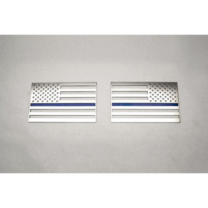 2pc Polished Stainless Steel Flag Emblems w/Blue Line Insert