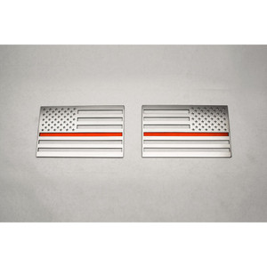 2pc Polished Stainless Steel Flag Emblems w/Red Line Insert