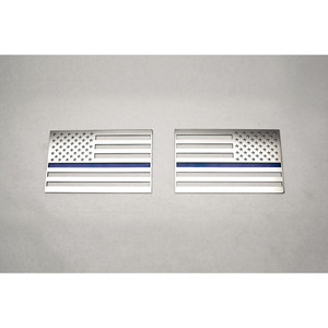 2pc Brushed Stainless Steel Flag Emblems w/Blue Line Insert