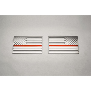 2pc Brushed Stainless Steel Flag Emblems w/Red Line Insert
