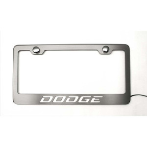 Brushed Stainless Plate Frame w/color LED&"Dodge" Logo for Challenger/Charger