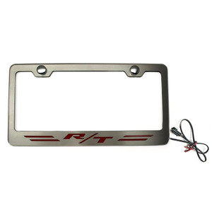 Brushed Striped Plate Frame w/color LED&"R/T" Logo for Challenger/Charger
