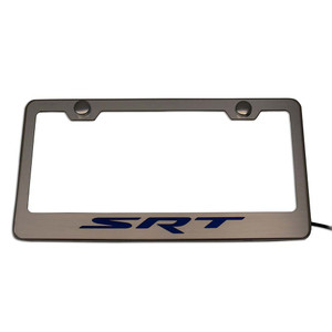 Brushed Stainless Plate Frame w/color LED&"SRT" Logo for Challenger/Charger