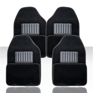 Set of 4 Universal Front and Rear Floor Mats - Black Carpet w/Heel Pad