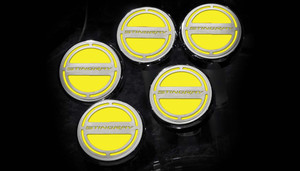 5pc Fluid Cap Covers w/Yellow "Stingray" for 2014-2019 Chevy Corvette Auto