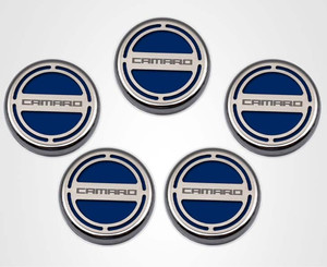 5pc Fluid Cap Covers w/Dark Blue "Camaro" for 2010-2022 Chevy Camaro V8