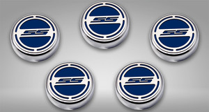 5pc Fluid Cap Covers w/Dark Blue "SS" for 2010-2022 Chevy Camaro SS V8